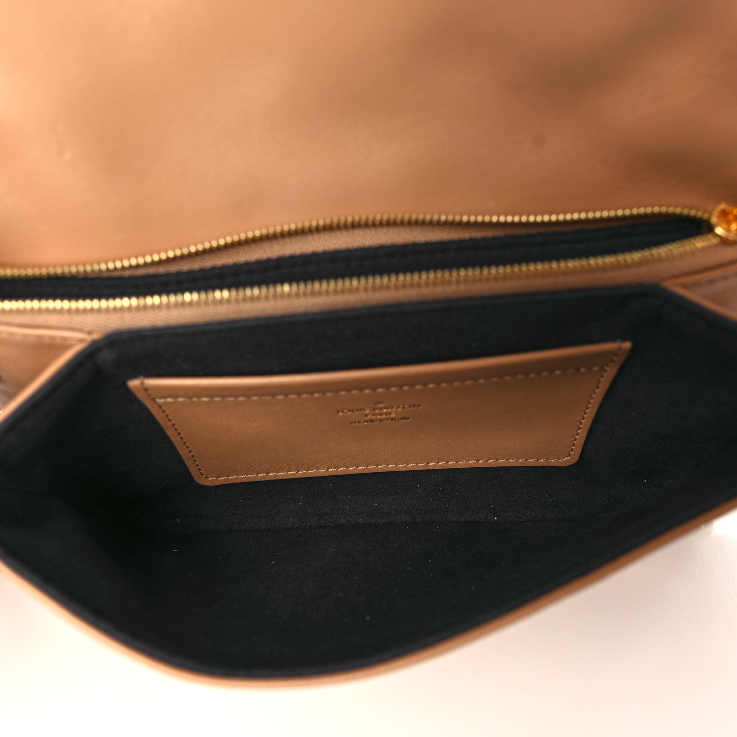 LOUIS VUITTON Lambskin Embossed Monogram Pochette Coussin Camel