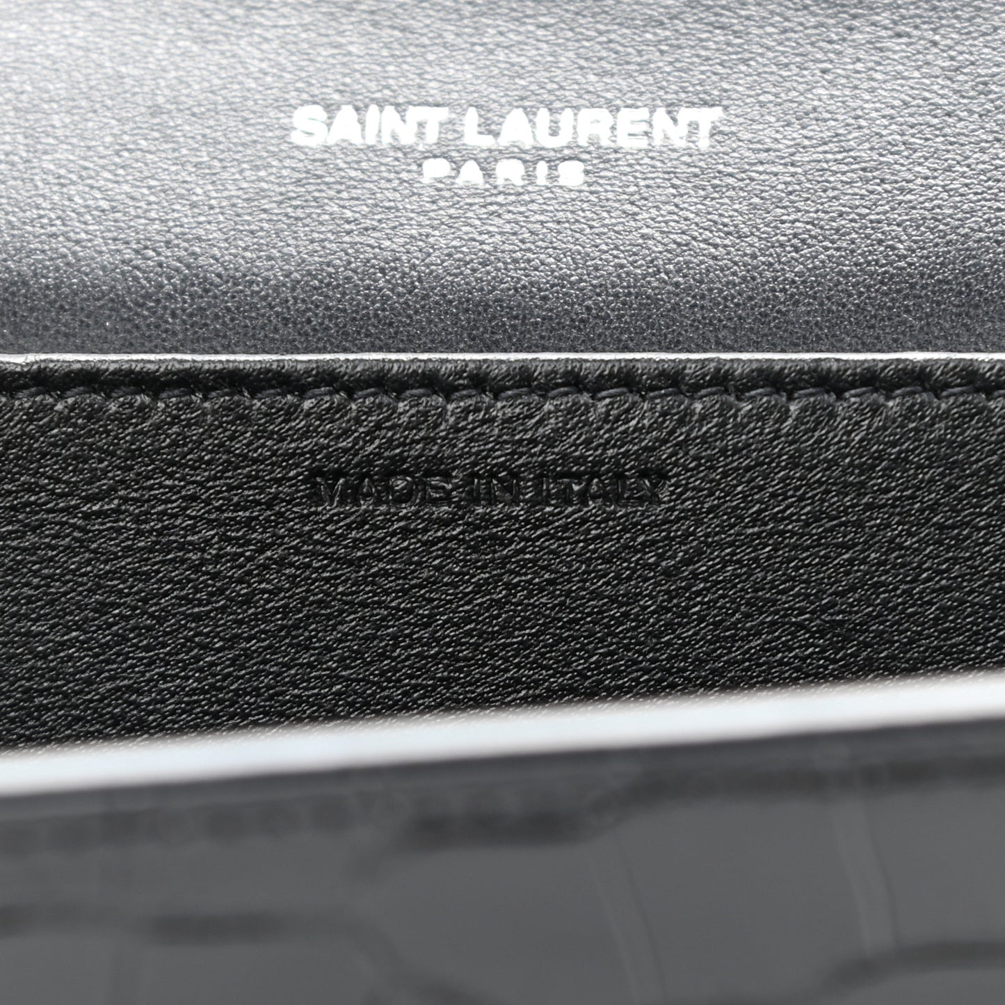 Calfskin Crocodile Embossed Monogram Uptown Chain Wallet Black