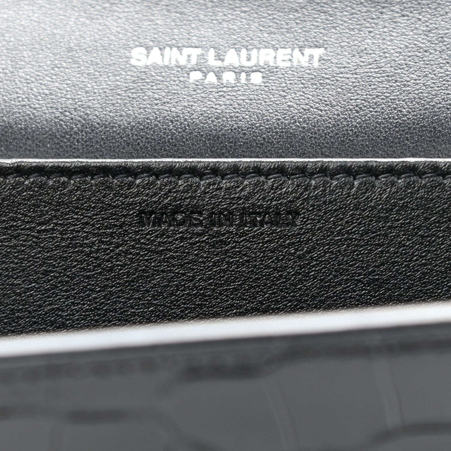 Saint Laurent Calfskin Crocodile Embossed Monogram Uptown Chain Wallet Black 7 of 11