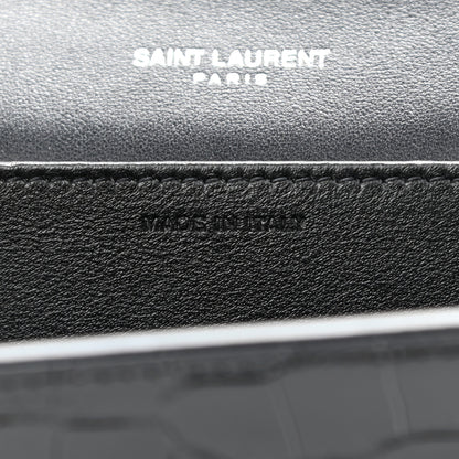 Saint Laurent Calfskin Crocodile Embossed Monogram Uptown Chain Wallet Black 7 of 11