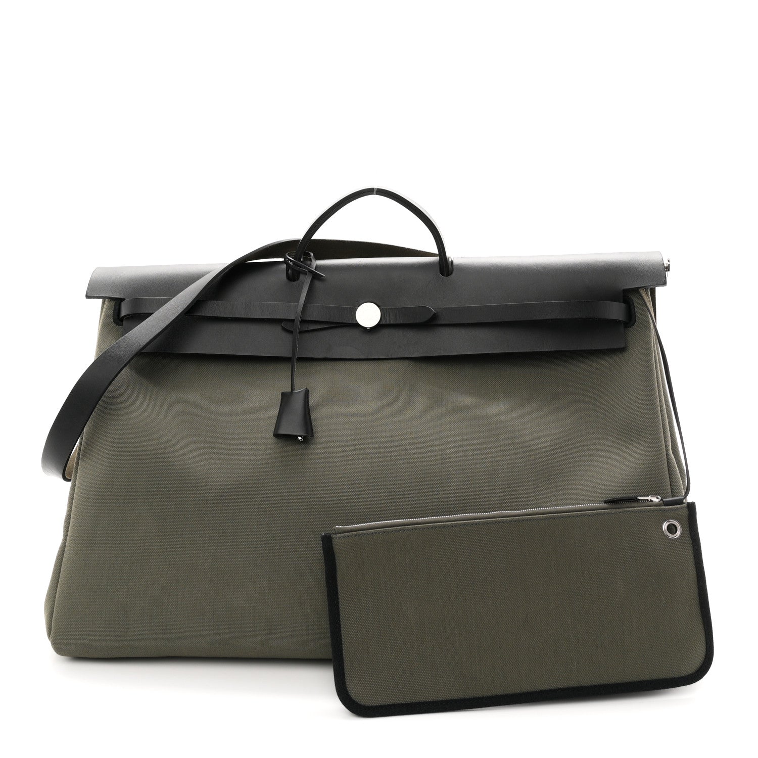 Hermes Military Toile Vache Hunter Herbag Cabine Zip 50 Kaki Black 3 of 11