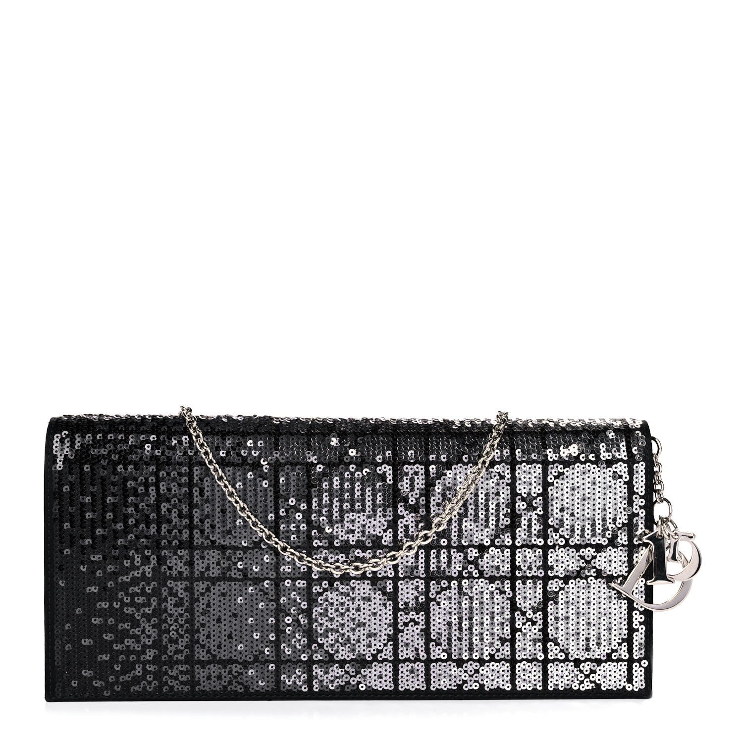 Christian Dior Satin Sequin Cannage Rendezvous Chain Wallet Black Multicolor 1 of 14