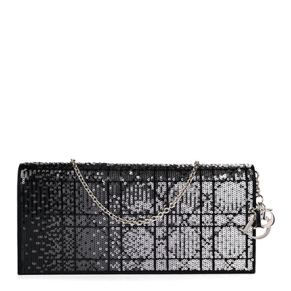 Christian Dior Satin Sequin Cannage Rendezvous Chain Wallet Black Multicolor 1 of 14