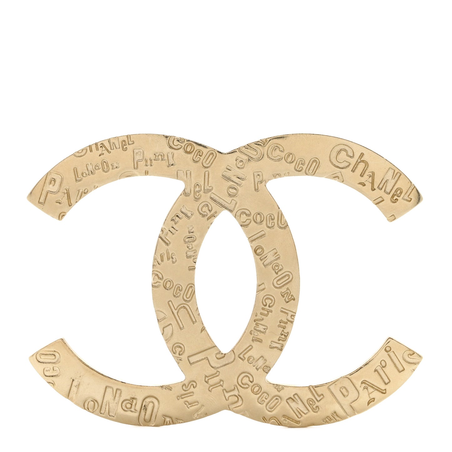 Metal CC Coco Chanel Paris Large Brooch Gold