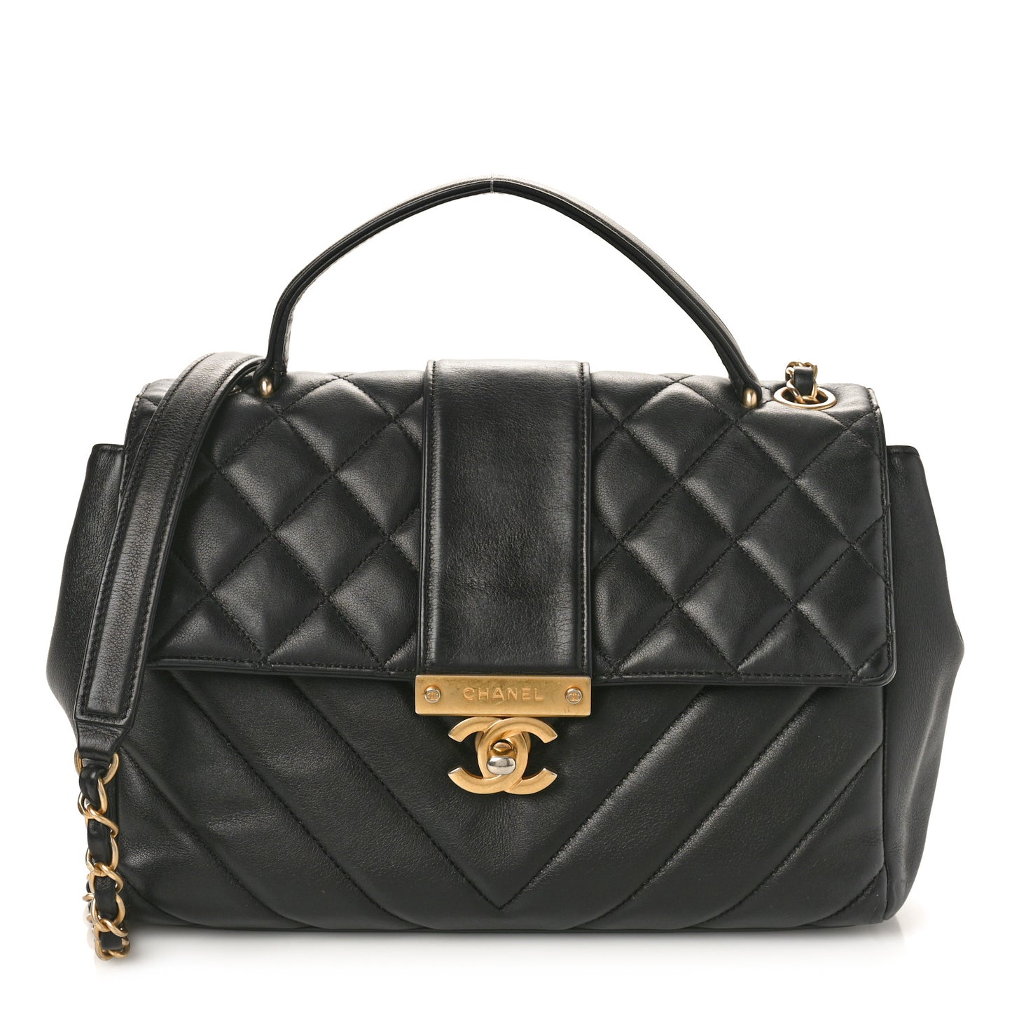 Calfskin Quilted Chevron In The City Bag Black