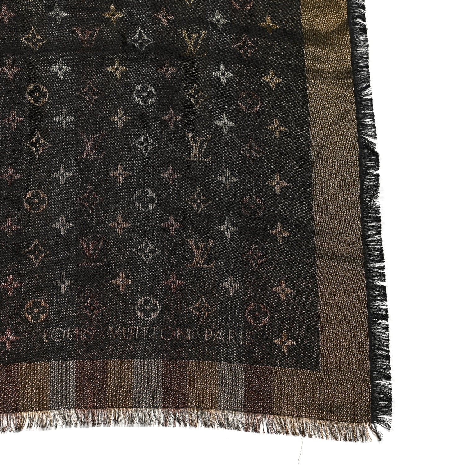 Louis Vuitton Silk Lurex Wool So Shine Monogram Shawl Black 2 of 4