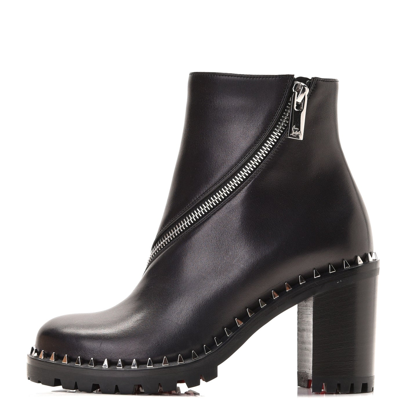 Calfskin Spikes Birgitta Lug 70 Zip Around Ankle Boots 35 Black