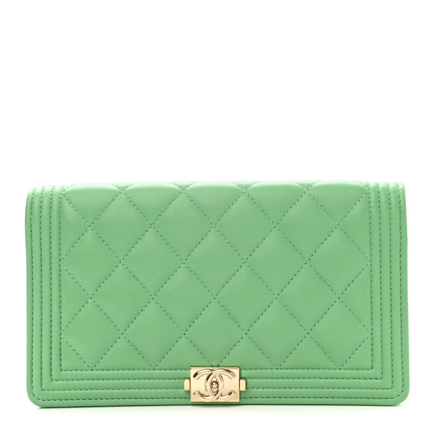 Lambskin Quilted Boy Yen Wallet Green