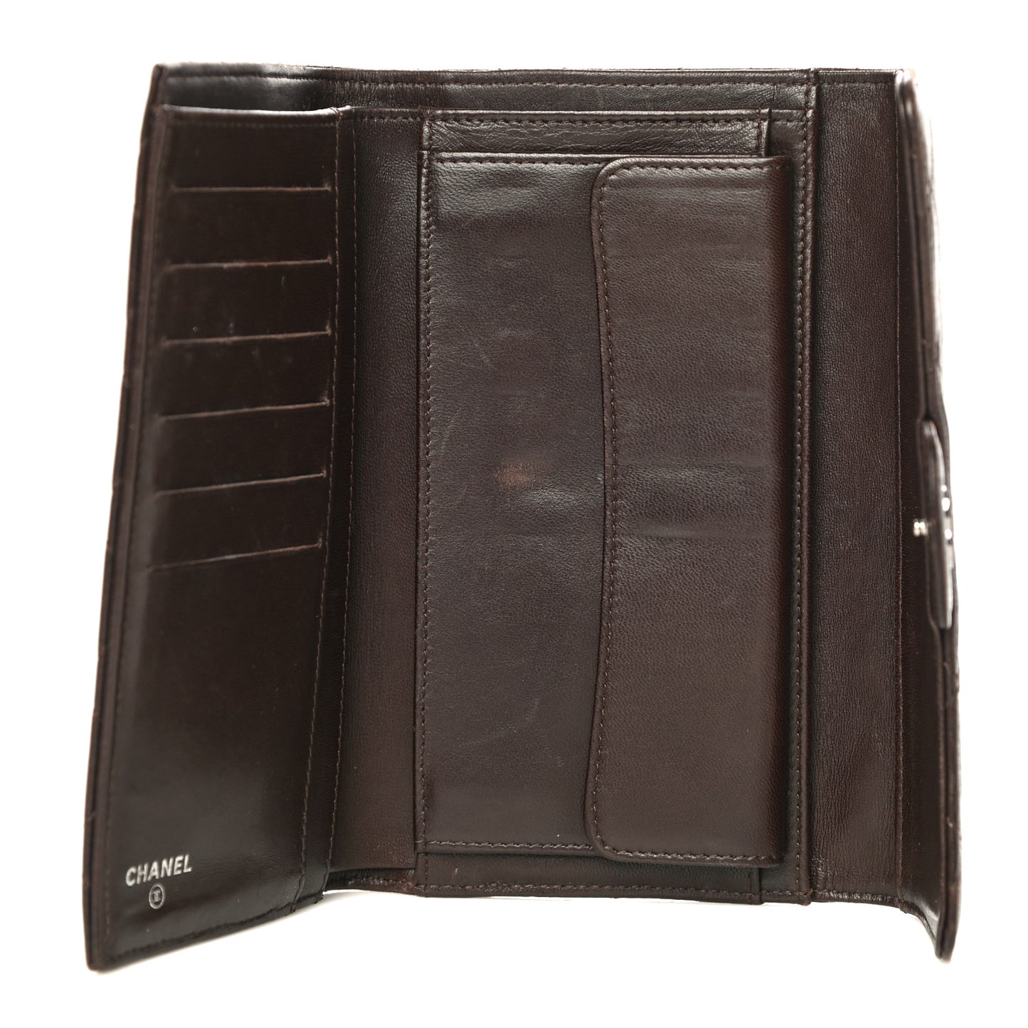 Lambskin Quilted Large Flap Wallet Dark Brown