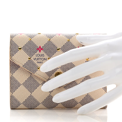 Louis Vuitton Damier Azur Studded Zoe Wallet Rose Ballerine 2 of 7