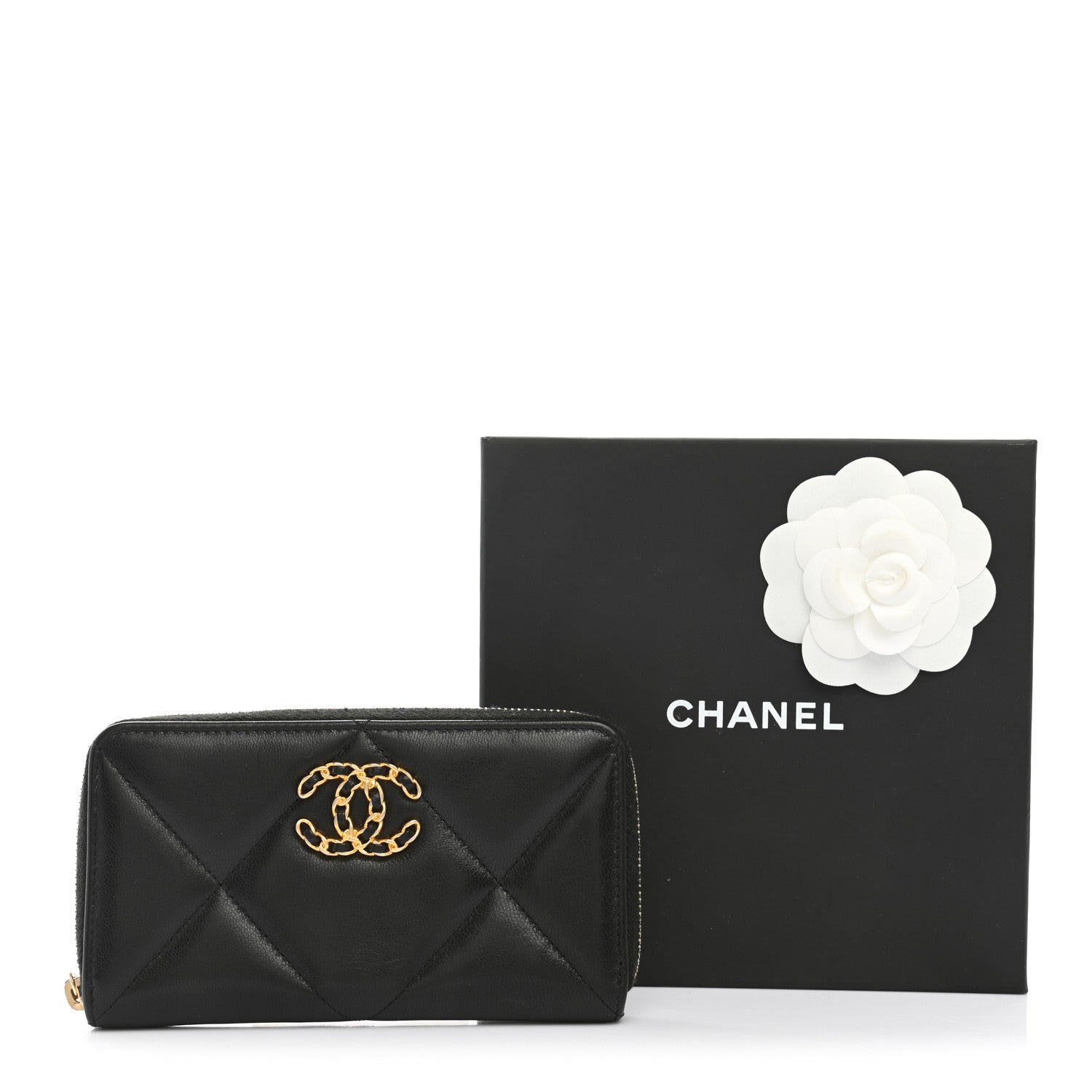 Chanel Shiny Goatskin Quilted Chanel 19 Long Zipped Around Wallet Black 9 of 9