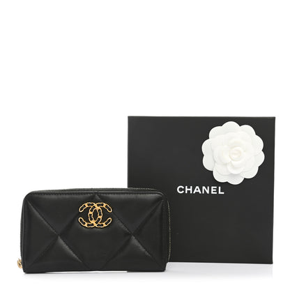 Chanel Shiny Goatskin Quilted Chanel 19 Long Zipped Around Wallet Black 9 of 9
