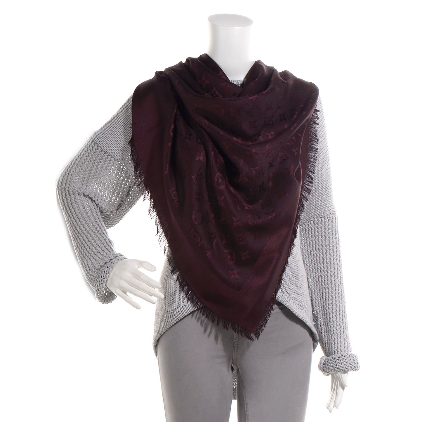 Wool Silk Monogram Shawl Amarante