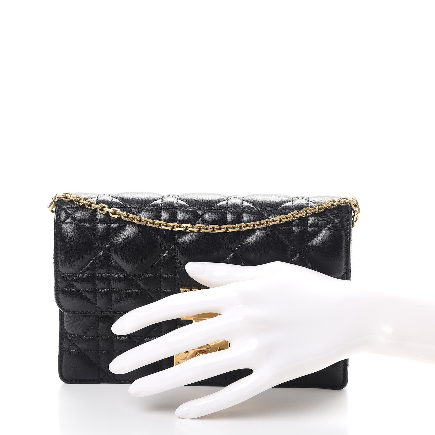 Christian Dior Lambskin Cannage Dioraddict Wallet On Chain Clutch Black 3 of 9