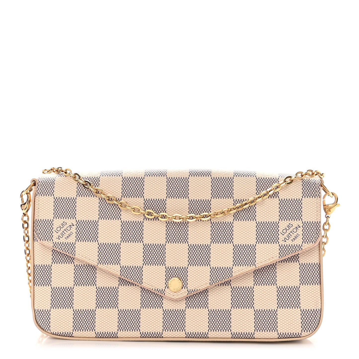 Damier Azur Pochette Felicie Chain Wallet Rose Ballerine