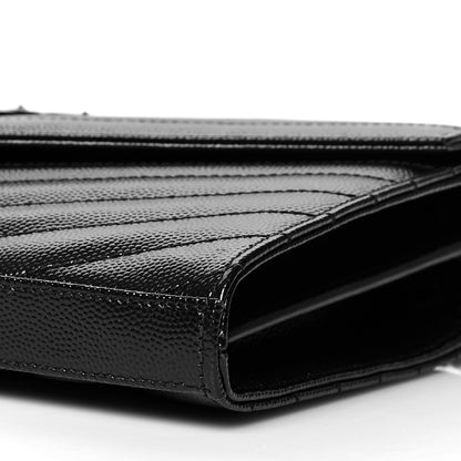 Saint Laurent Grain De Poudre Matelasse Chevron Monogram Chain Wallet Black 10 of 10