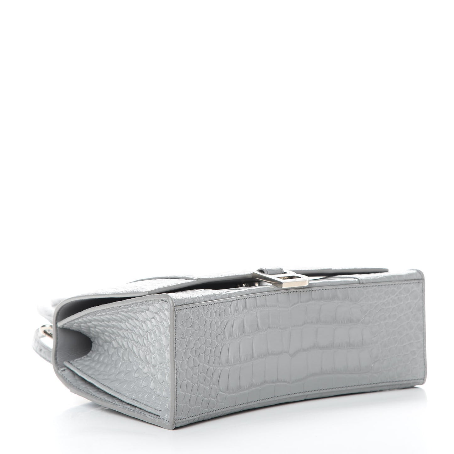 Shiny Calfskin Crocodile Embossed Medium Hourglass Top Handle Bag Balenciaga Grey