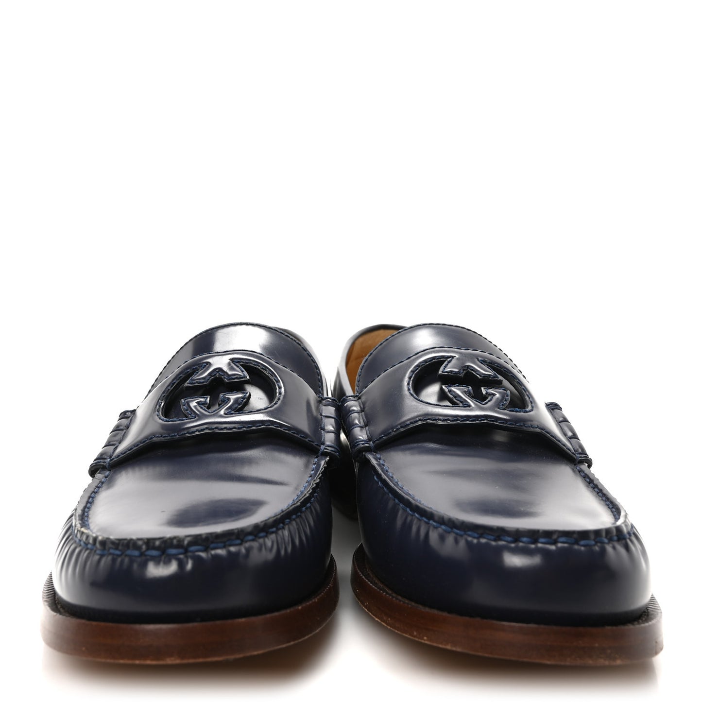Calfskin Mens Interlocking G Millennial Ribot Loafers 8 Blue Agata