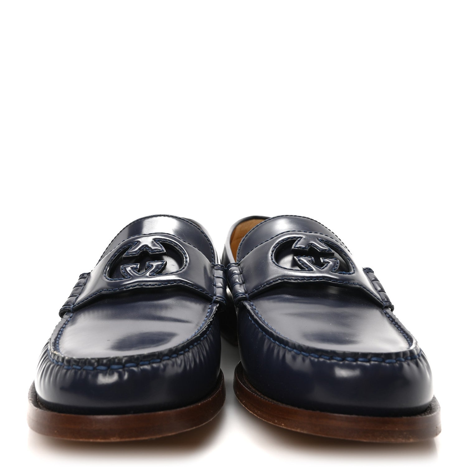 Gucci Calfskin Mens Interlocking G Millennial Ribot Loafers 8 Blue Agata 3 of 10
