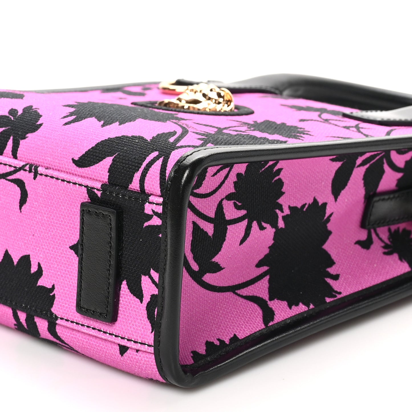 Calfskin Cotton Floral Printed La Medusa Mini Book Tote Black Water Lily