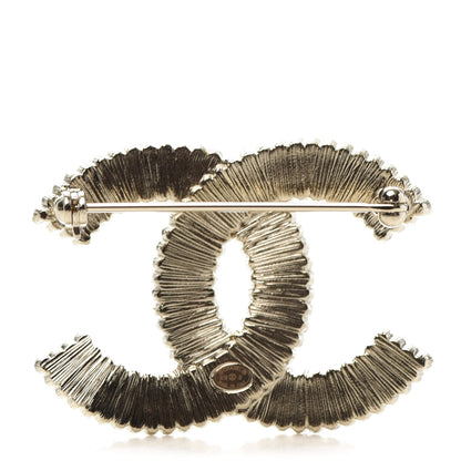 Chanel Pearl Crystal Lace Camellia CC Brooch Gold 3 of 4