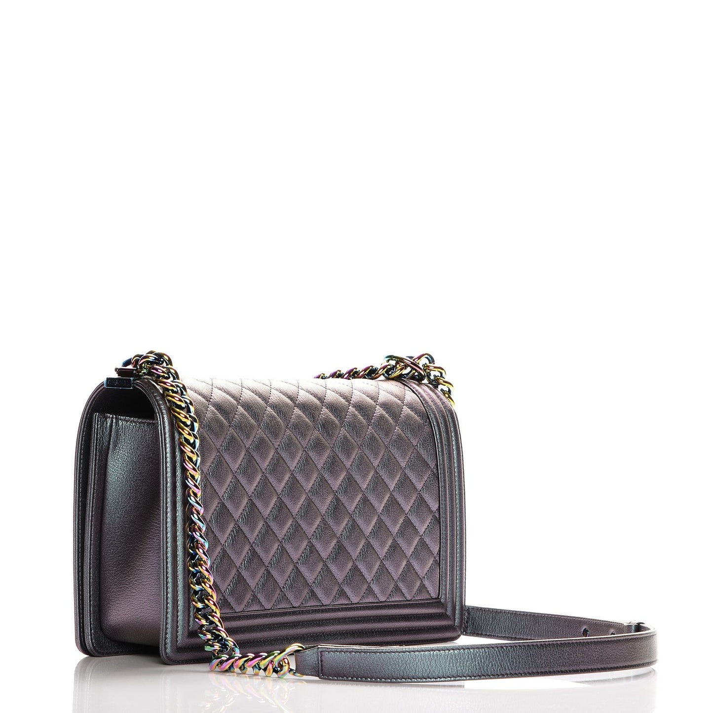 Iridescent Goatskin Quilted New Medium Boy Flap Purple