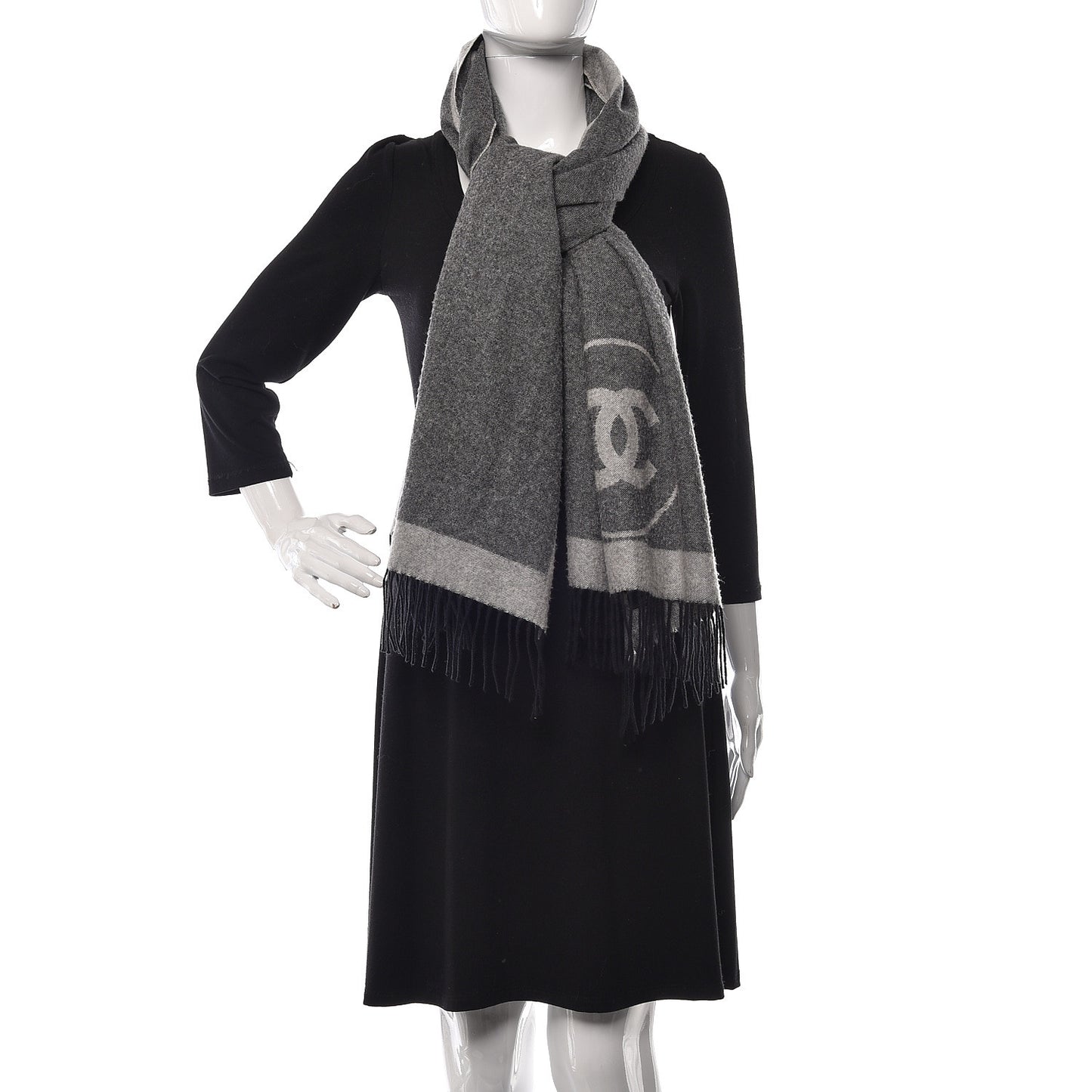 Cashmere CC Fringe Scarf Grey