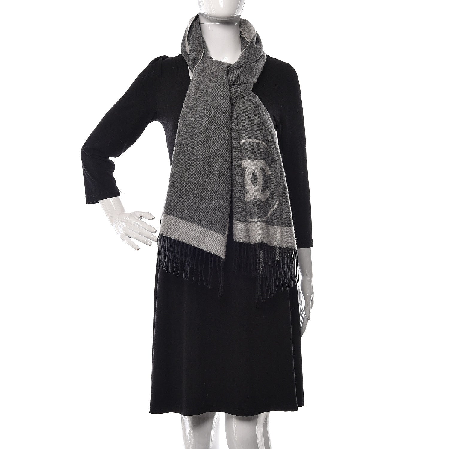 Chanel Cashmere CC Fringe Scarf Grey 2 of 4
