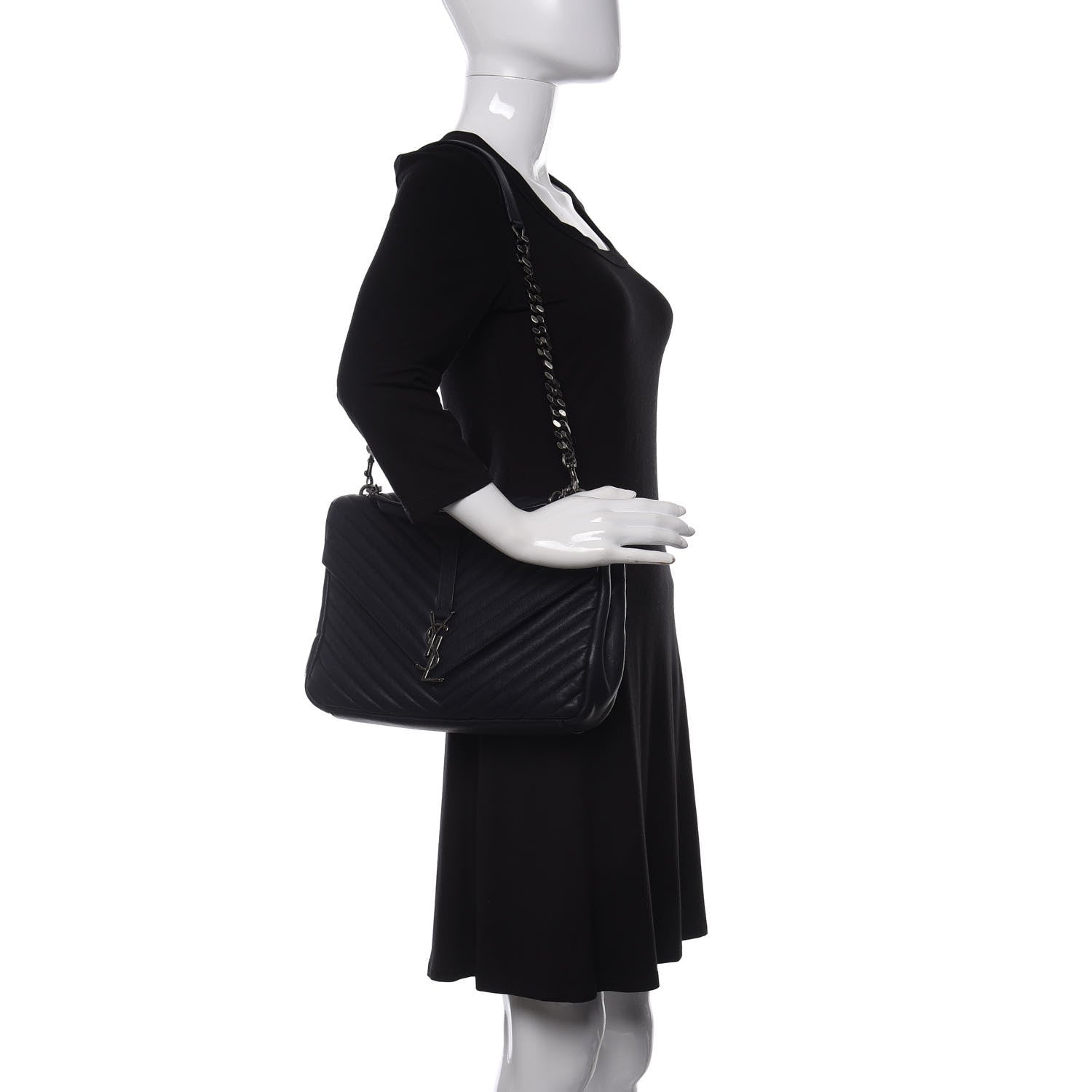 Saint Laurent Sheepskin Matelasse Chevron Monogram Large College Bag Deep Marine 2 of 10