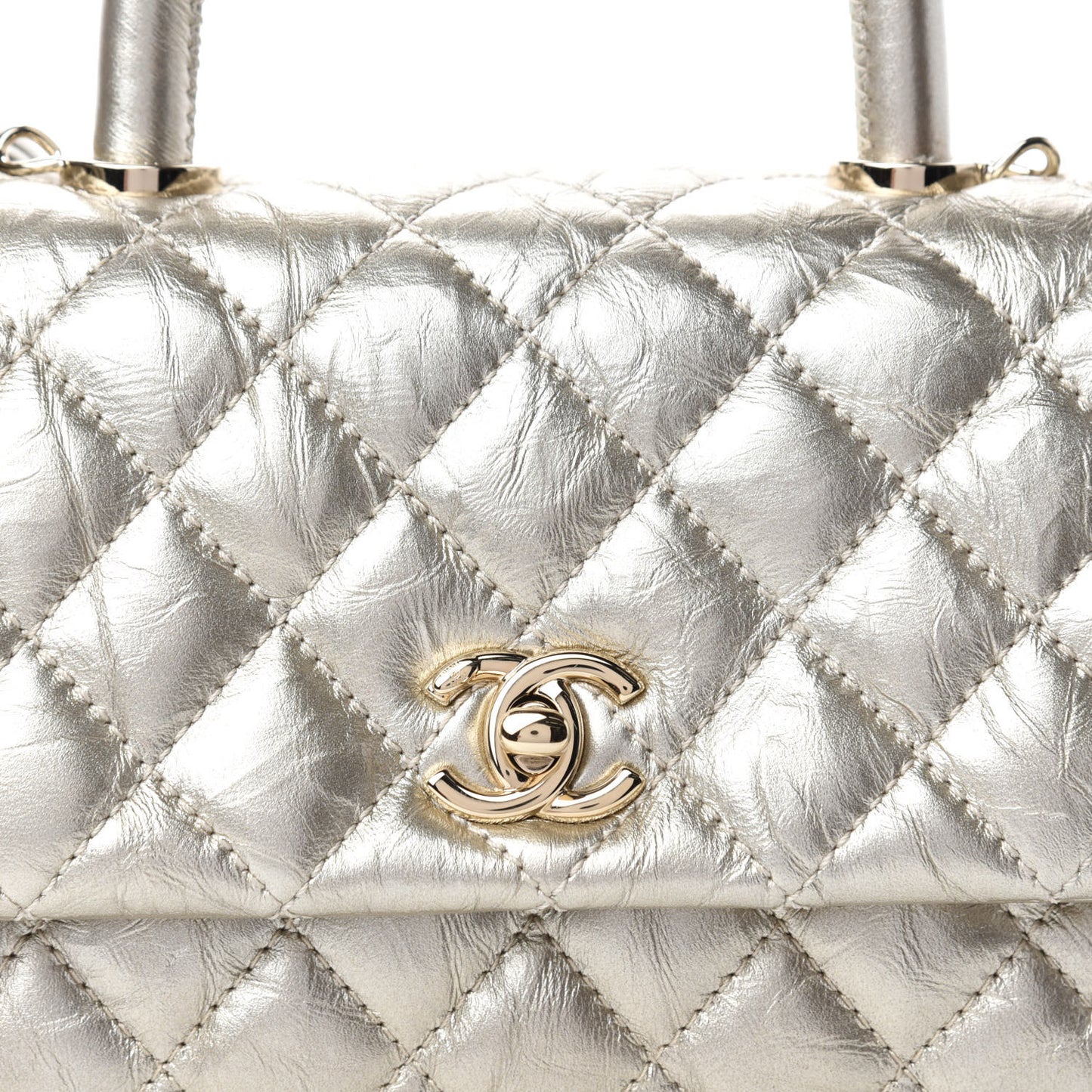 Metallic Aged Calfskin Quilted Mini Coco Handle Flap Gold