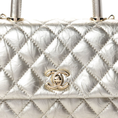 Chanel Metallic Aged Calfskin Quilted Mini Coco Handle Flap Gold 10 of 11