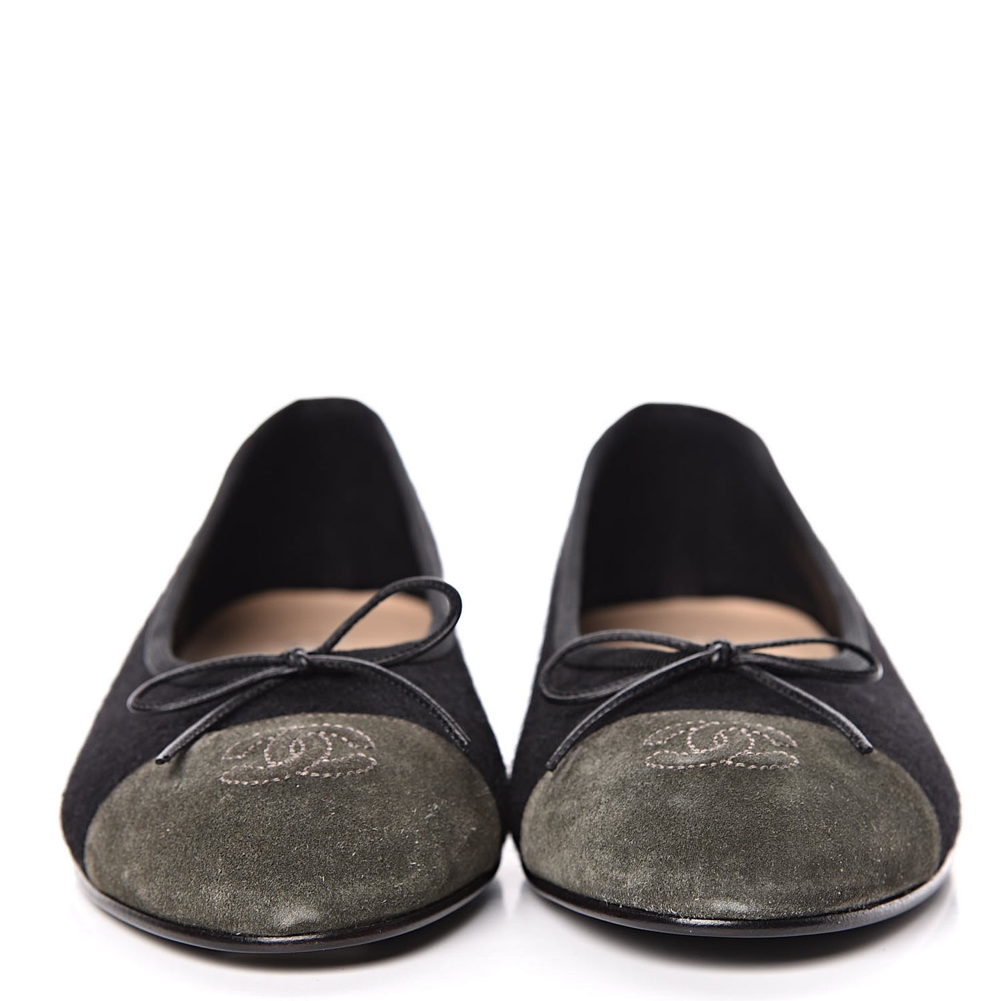 Fabric Suede Cap Toe CC Ballerina Flats 41 Black Dark Khaki