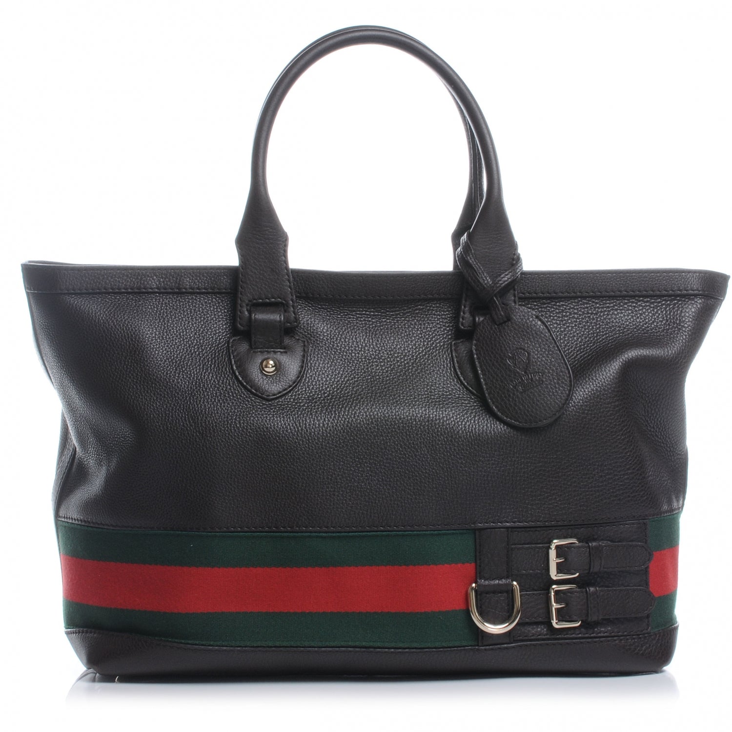 Gucci Leather Large Web Heritage Tote Dark Brown 1 of 7