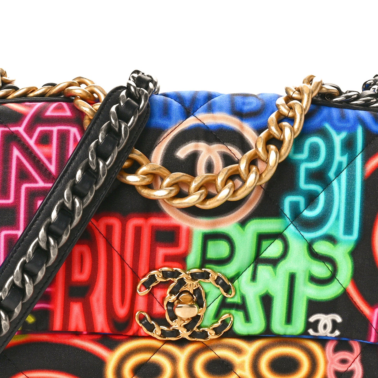 Fabric Printed Medium Chanel 19 Flap Black Multicolor