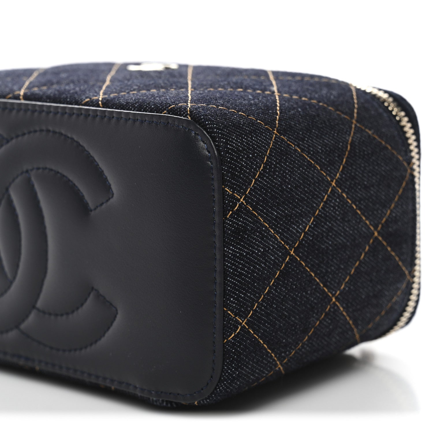 Chanel Denim Quilted Small Vanity Case With Chain Dark Blue Orange 10 of 11