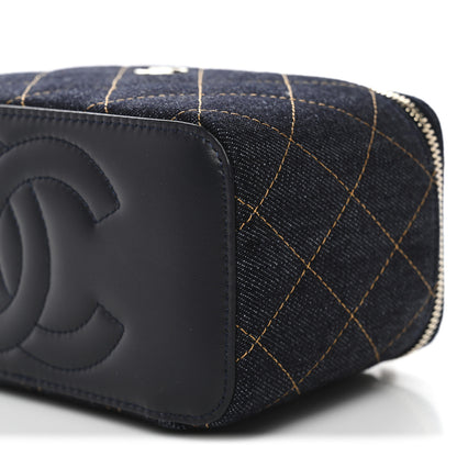 Chanel Denim Quilted Small Vanity Case With Chain Dark Blue Orange 10 of 11