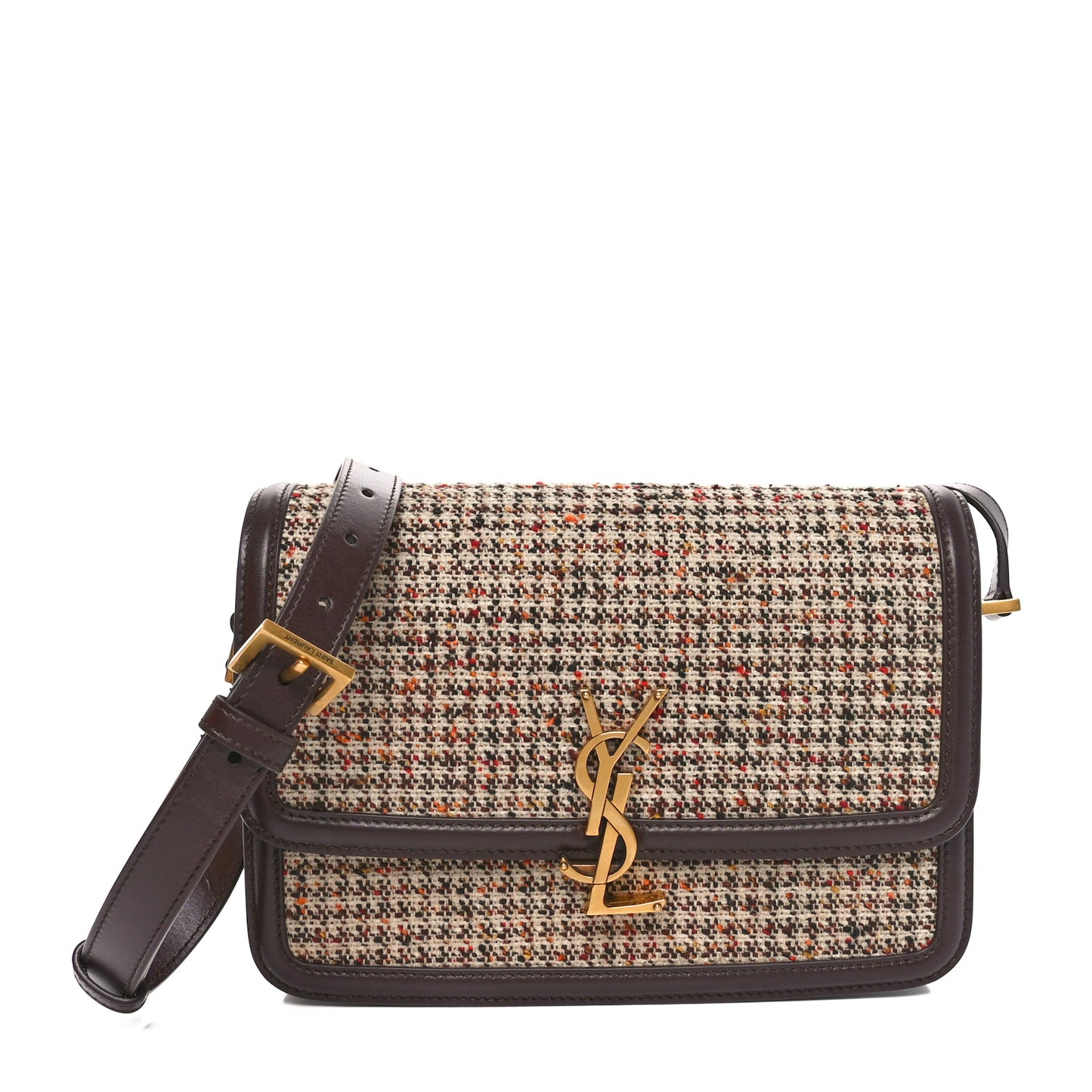 Tweed Houndstooth Medium Solferino Satchel Umber