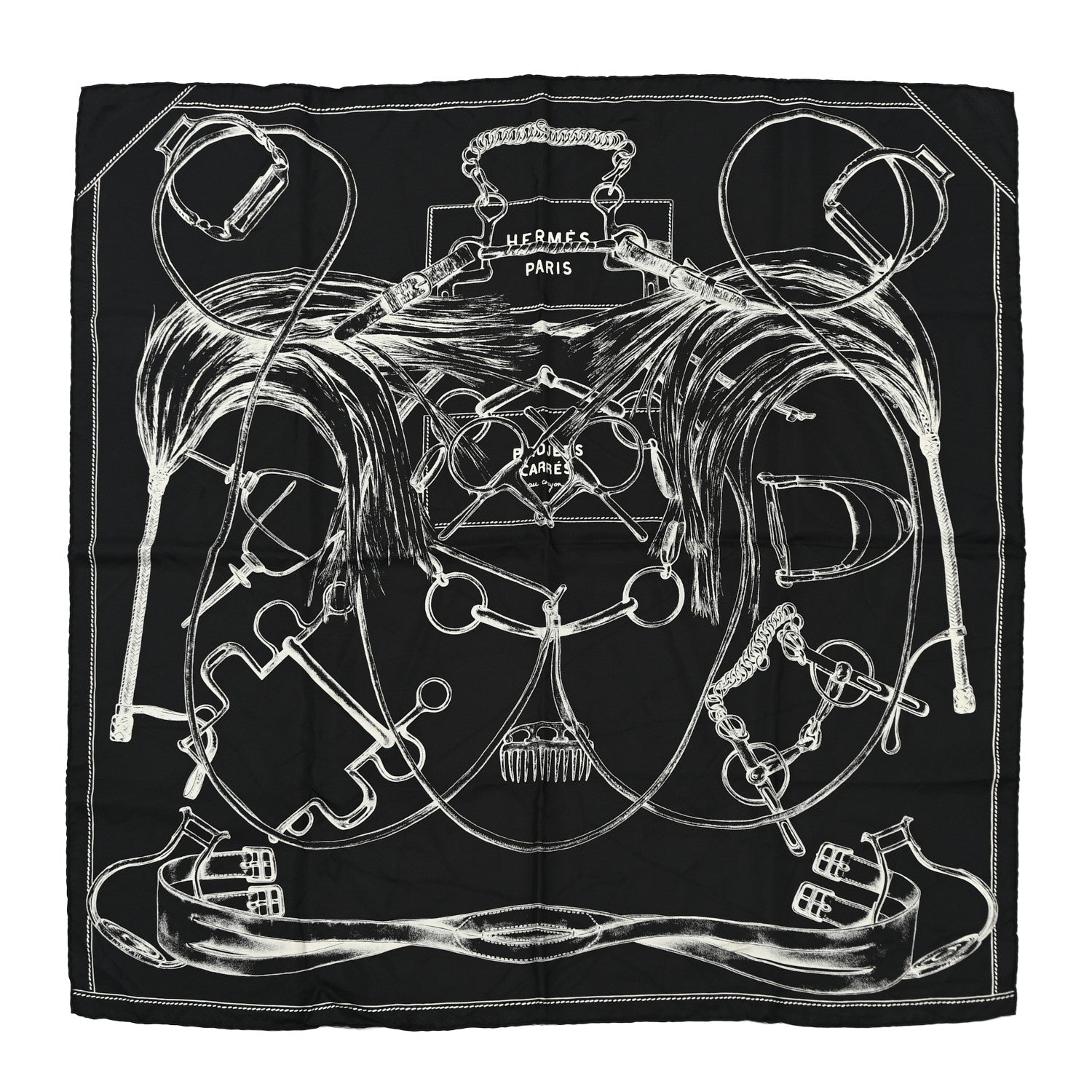 Hermes Silk Projets Carres Scarf 90 Black White 1 of 7