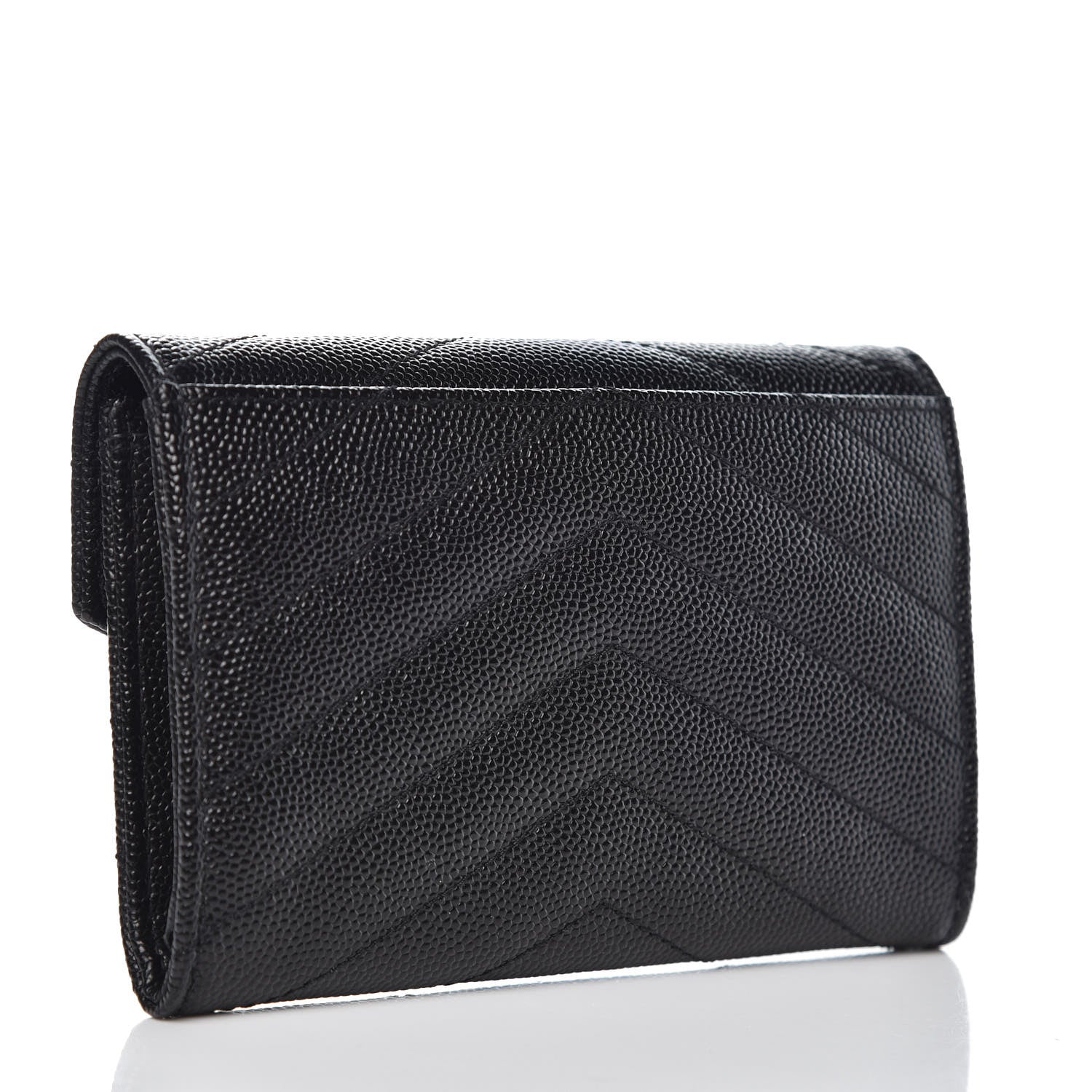 Saint Laurent Grain De Poudre Matelasse Chevron Small Monogram Envelope Wallet Black 3 of 7