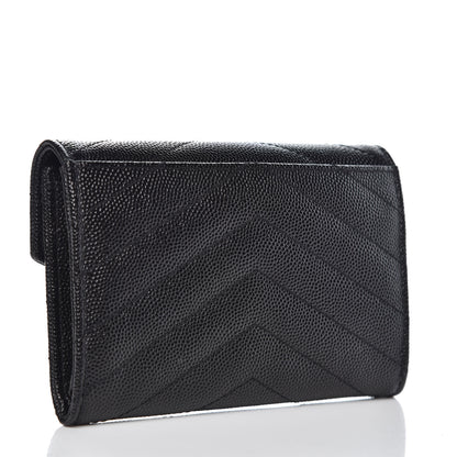 Saint Laurent Grain De Poudre Matelasse Chevron Small Monogram Envelope Wallet Black 3 of 7