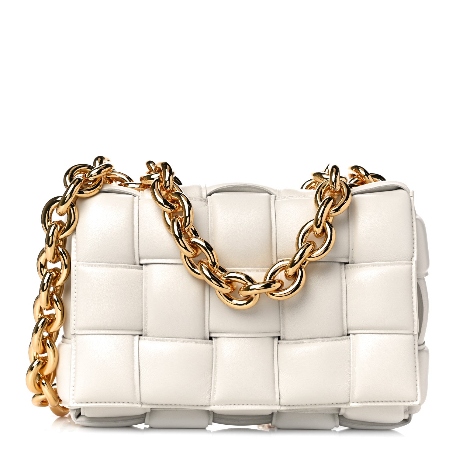 Bottega Veneta Lambskin Maxi Intreccio Padded Chain Cassette Crossbody Bag White 2 of 9