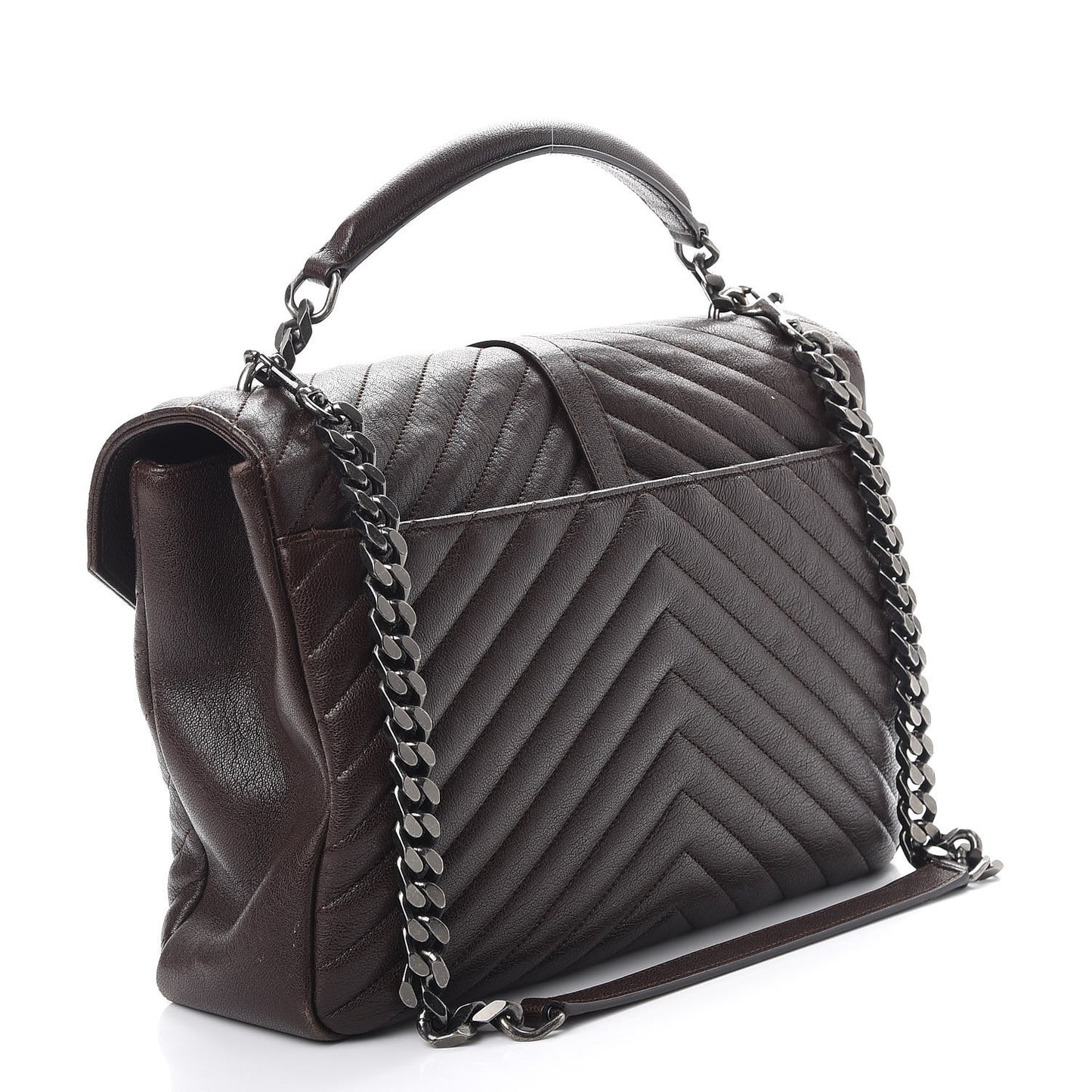 Sheepskin Matelasse Chevron Monogram Large College Satchel Black Tulip