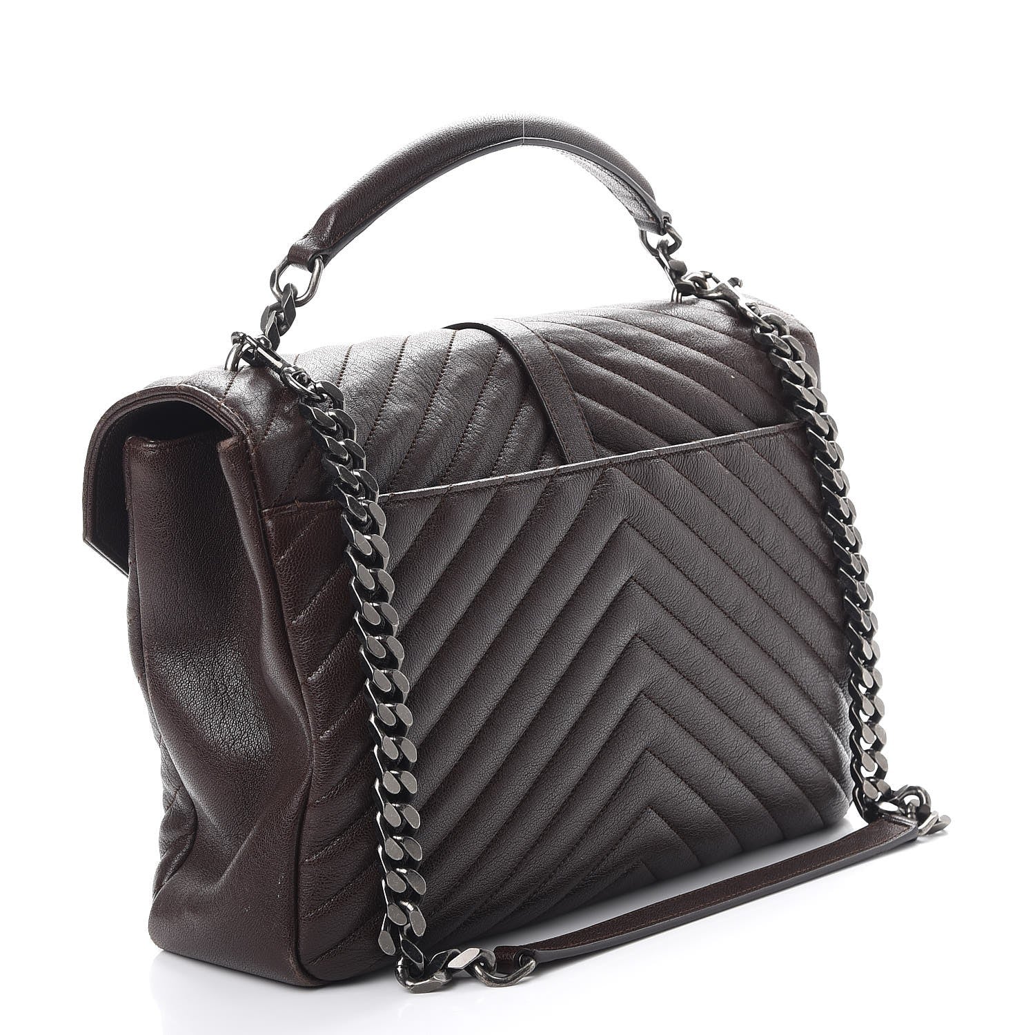 Saint Laurent Sheepskin Matelasse Chevron Monogram Large College Satchel Black Tulip 3 of 17