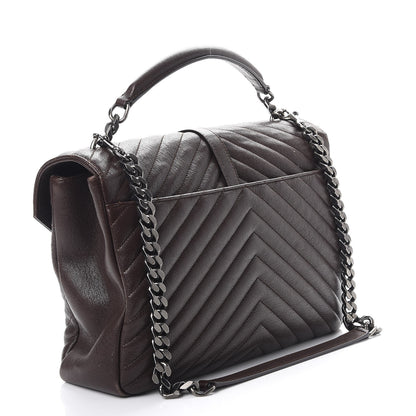 Saint Laurent Sheepskin Matelasse Chevron Monogram Large College Satchel Black Tulip 3 of 17