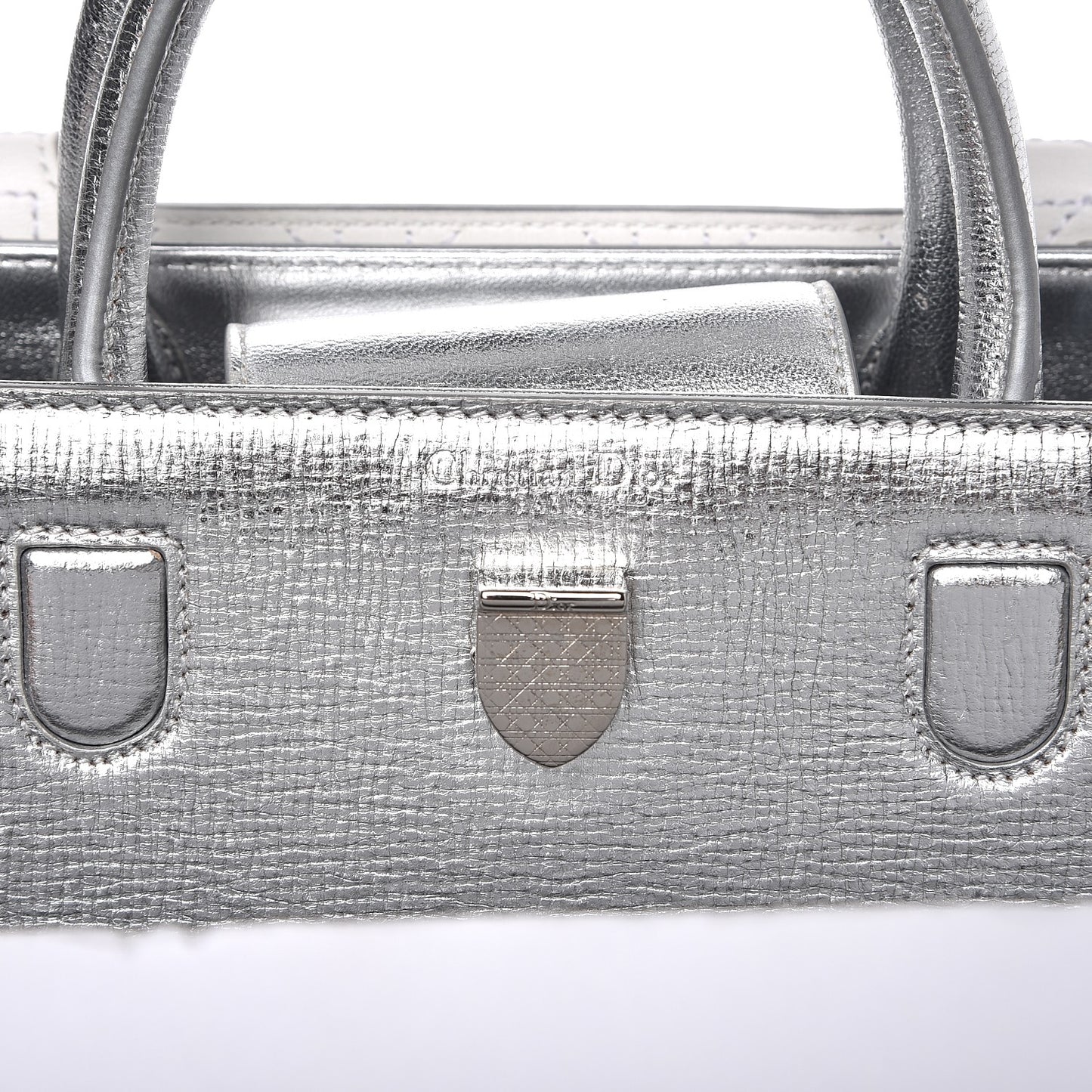 Metallic Grained Calfskin Mini Diorever Flap Silver