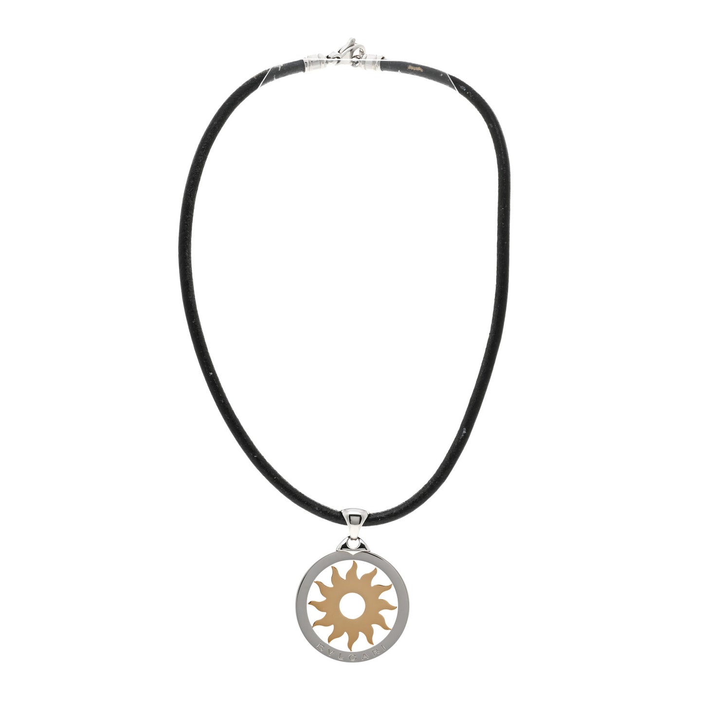 18K Yellow Gold Stainless Steel Calfskin Tondo Sun Pendant Necklace Black