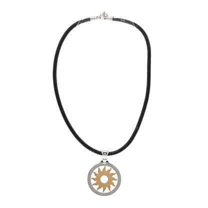 Bulgari 18K Yellow Gold Stainless Steel Calfskin Tondo Sun Pendant Necklace Black 3 of 5