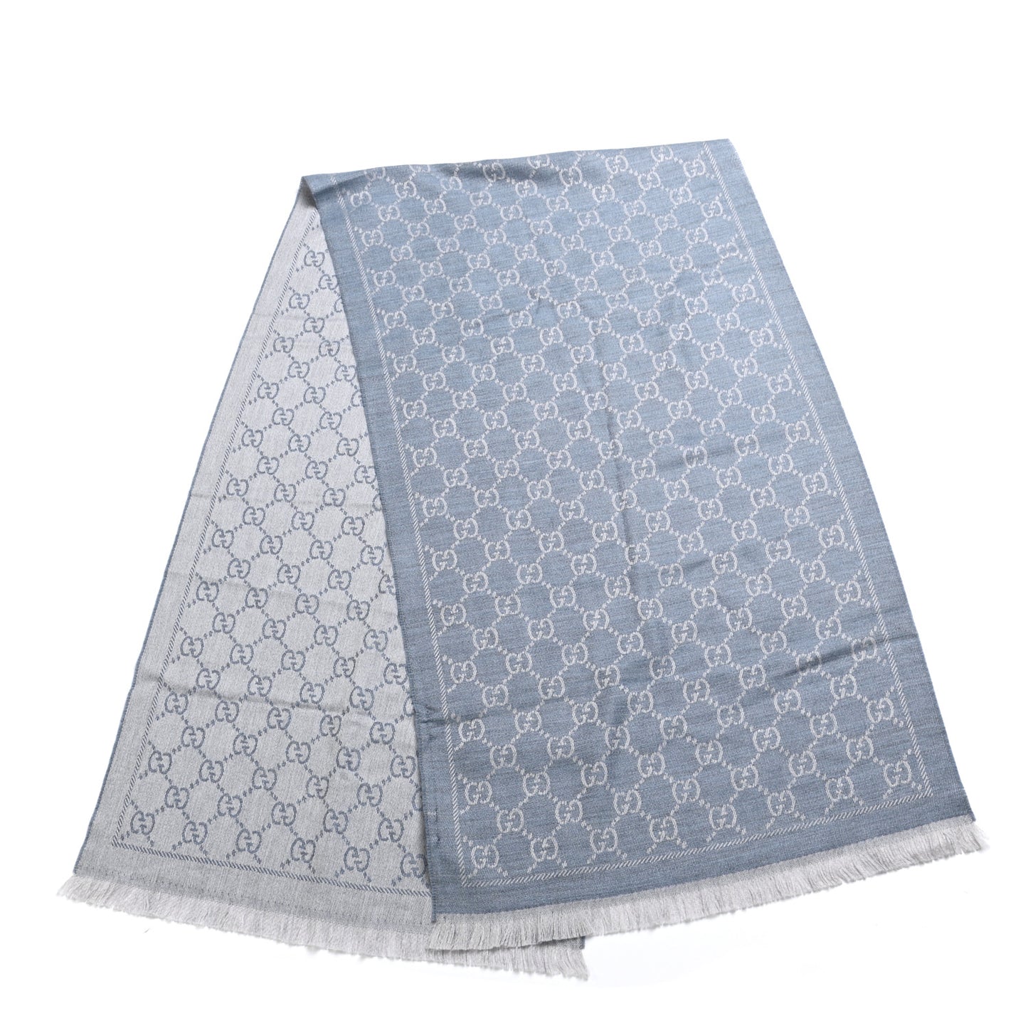 Wool Monogram Fringe Scarf Light Blue