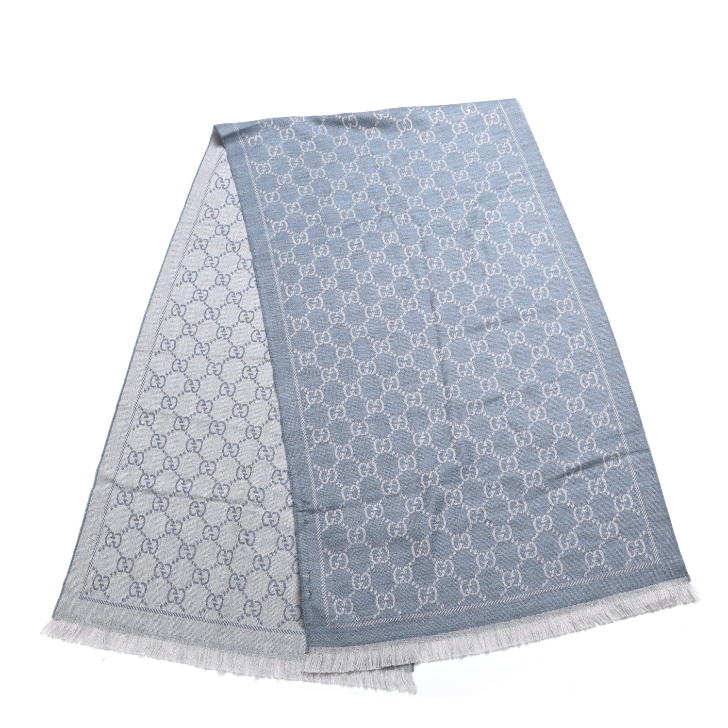 Gucci Wool Monogram Fringe Scarf Light Blue 2 of 4