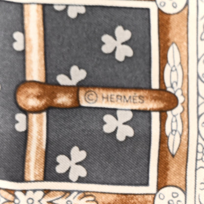 Hermes Silk Boucles Et Galons Du Tsar Scarf 90 Camel Black Gris 8 of 13